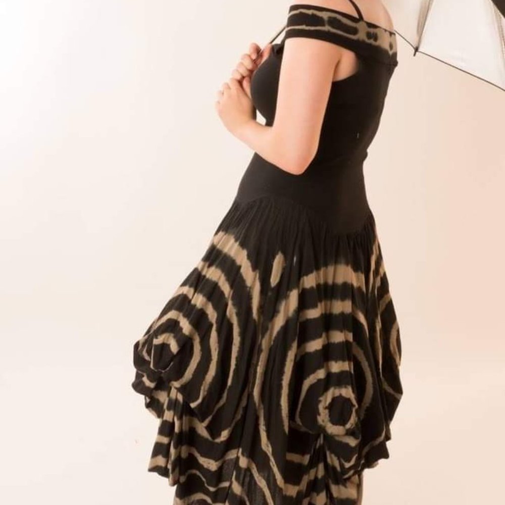 Black and Tan Off the Shoulder Dress